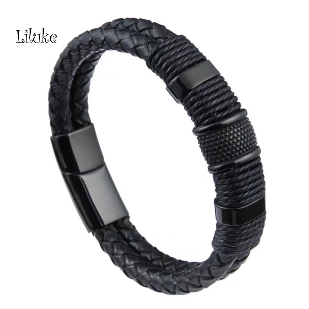 Vòng Tay Dây Bện Hai Lớp Với Khóa Từ Tính Phong Cách Punk Cổ Điển Cho Nam