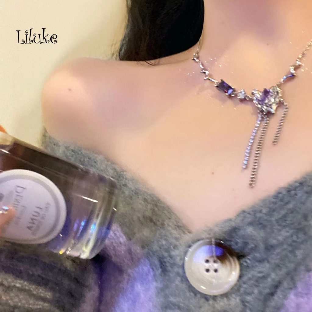 Vòng cổ Hợp Kim Trang Trí Đá Tím Và Đá Zirconia Thời Trang Cho Nữ