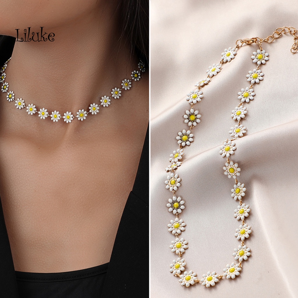 Vòng cổ Hợp Kim Trang Trí Hoa Cúc Đính Đá Xinh Xắn Cho Nữ