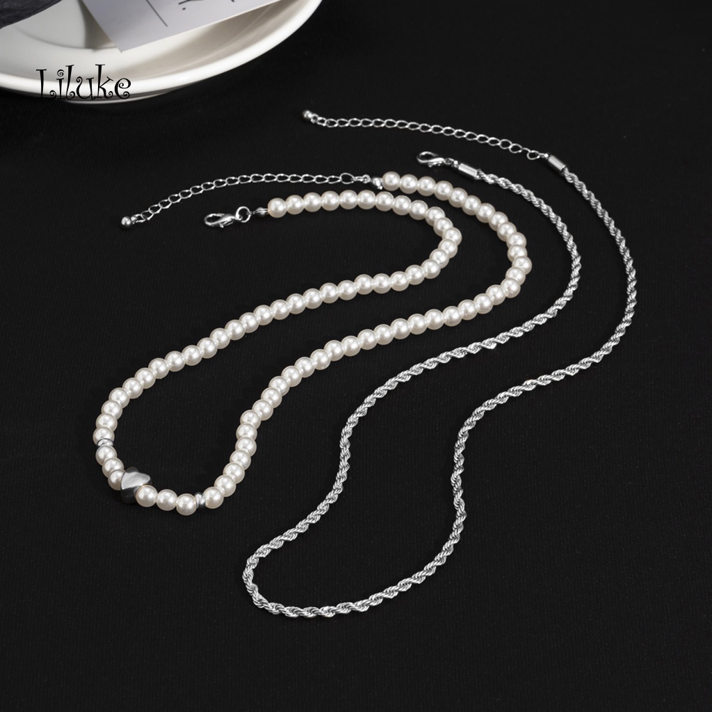 Vòng cổ Hai Lớp Trang Trí Ngọc Trai Giả Thời Trang Cho Nam