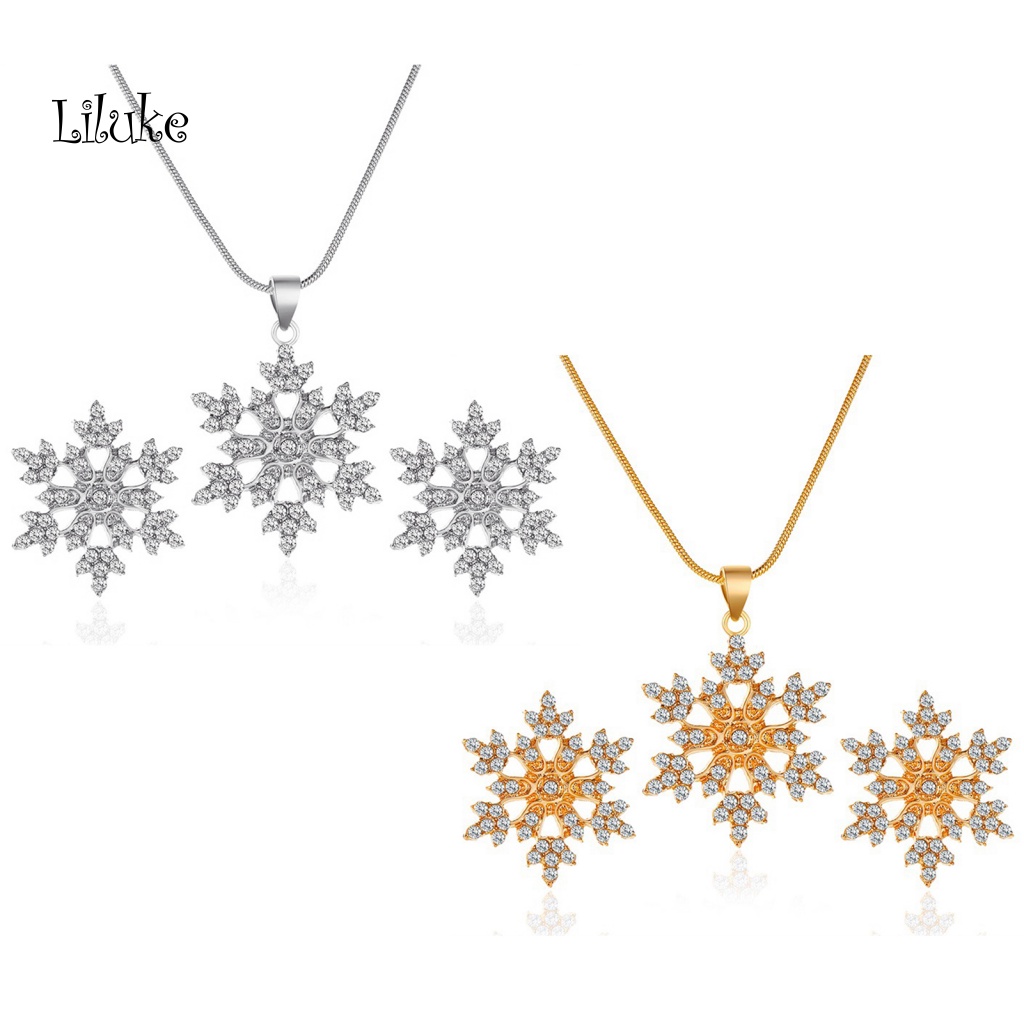 1 Bộ Vòng cổ Và Đôi Khuyên Tai Hình Bông Tuyết Đính Đá Xinh Xắn Cho Nữ