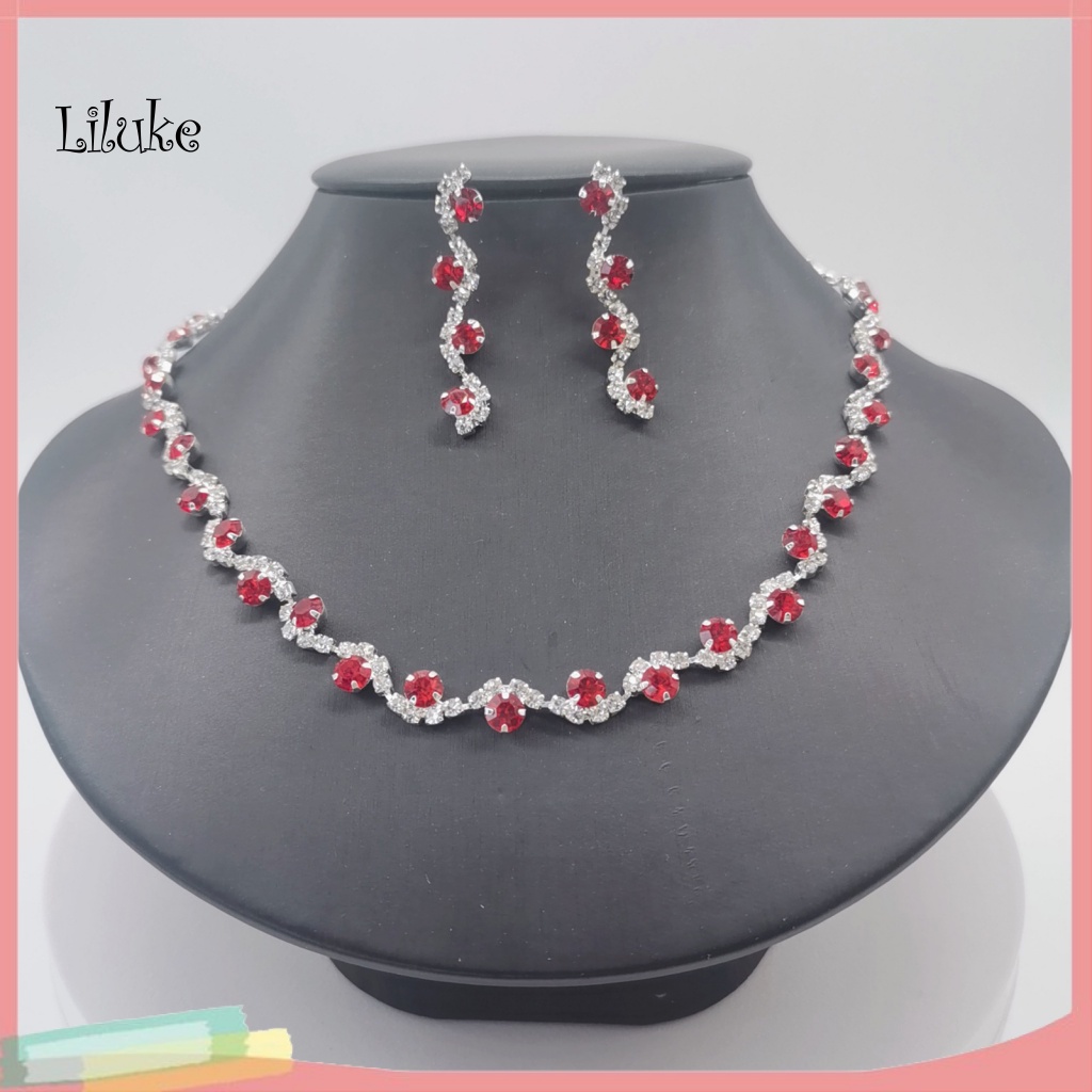 1 Bộ Vòng cổ Và Đôi Khuyên Tai Đính Đá Thời Trang Nữ Tính