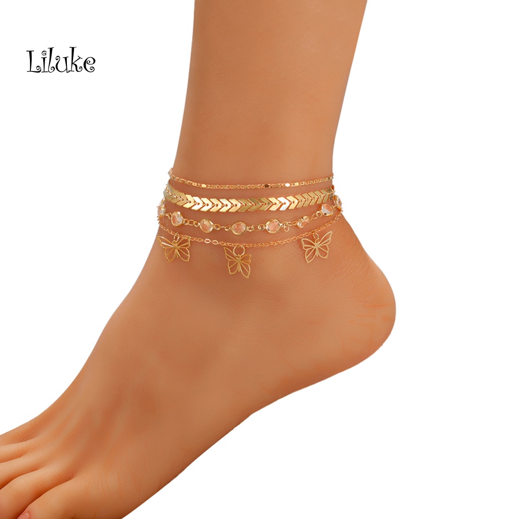 Bộ 4 Lắc Chân Hợp Kim Nhiều Lớp Màu Sắc Trang Trí Hình Bướm Có Thể Điều Chỉnh