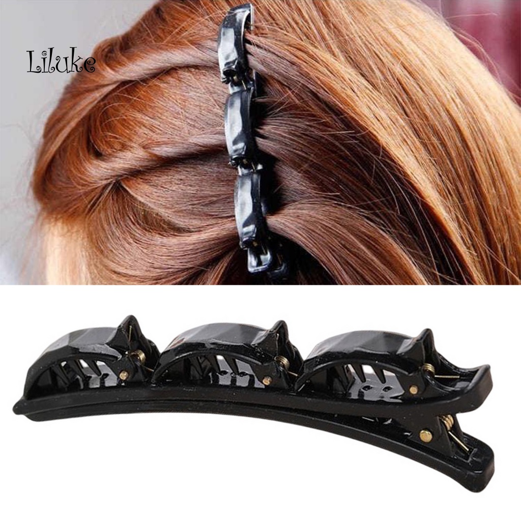 Kẹp Tóc Nhựa Hai Lớp Màu Trơn Thiết Kế Đơn Giản Thanh Lịch Cho Nữ