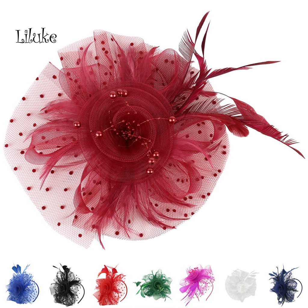 Lk Băng Đô Đội Đầu Đính Ngọc Trai Giả Và Lông Vũ Lưới Hình Bông Hoa Ngọt Ngào Dùng Làm Đạo Cụ Chụp Ảnh