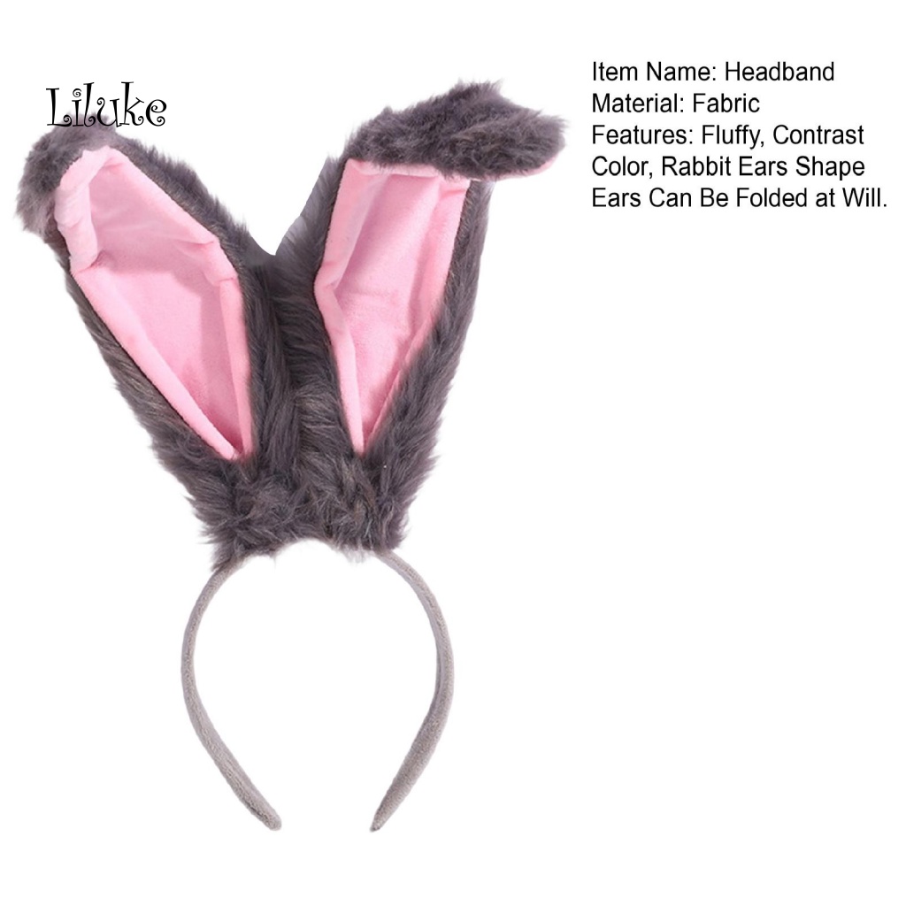 Băng Đô Cài Tóc Tai Thỏ Phối Lông Màu Sắc Tương Phản Phong Cách Lolita