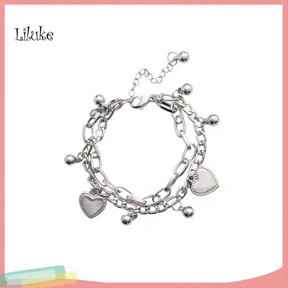 Vòng Tay Hợp Kim Mạ Bạc Trang Trí Thánh Giá Và Trái Tim 2 Lớp Thời Trang Cho Nữ