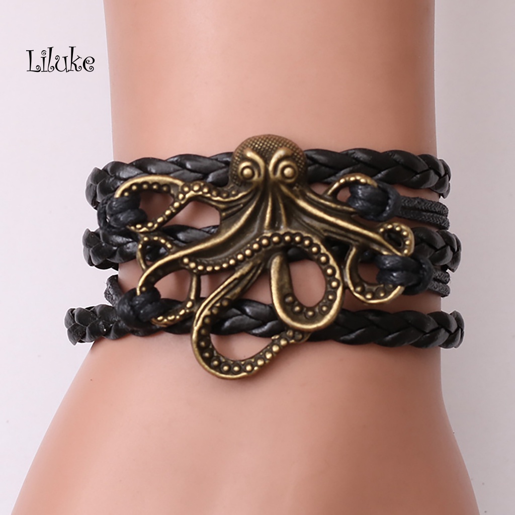 Vòng Tay Dây Bện Phối Mặt Hợp Kim Hình Bạch Tuộc Độc Đáo Cá Tính