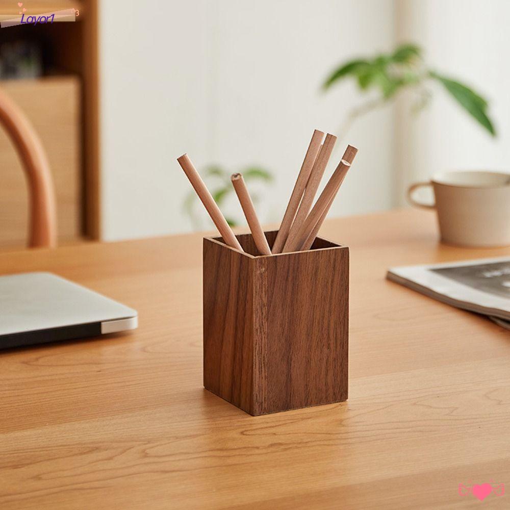 Giá Đỡ Bút Bằng Gỗ Tự Nhiên 1 Ngăn Để Bàn Tiện Lợi