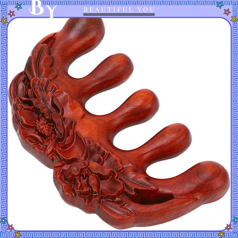 Fluorine073 Lược Massage Gỗ Thủ Công Da Đầu Cầm Tay Răng Rộng Họa Tiết Hoa Cơ
