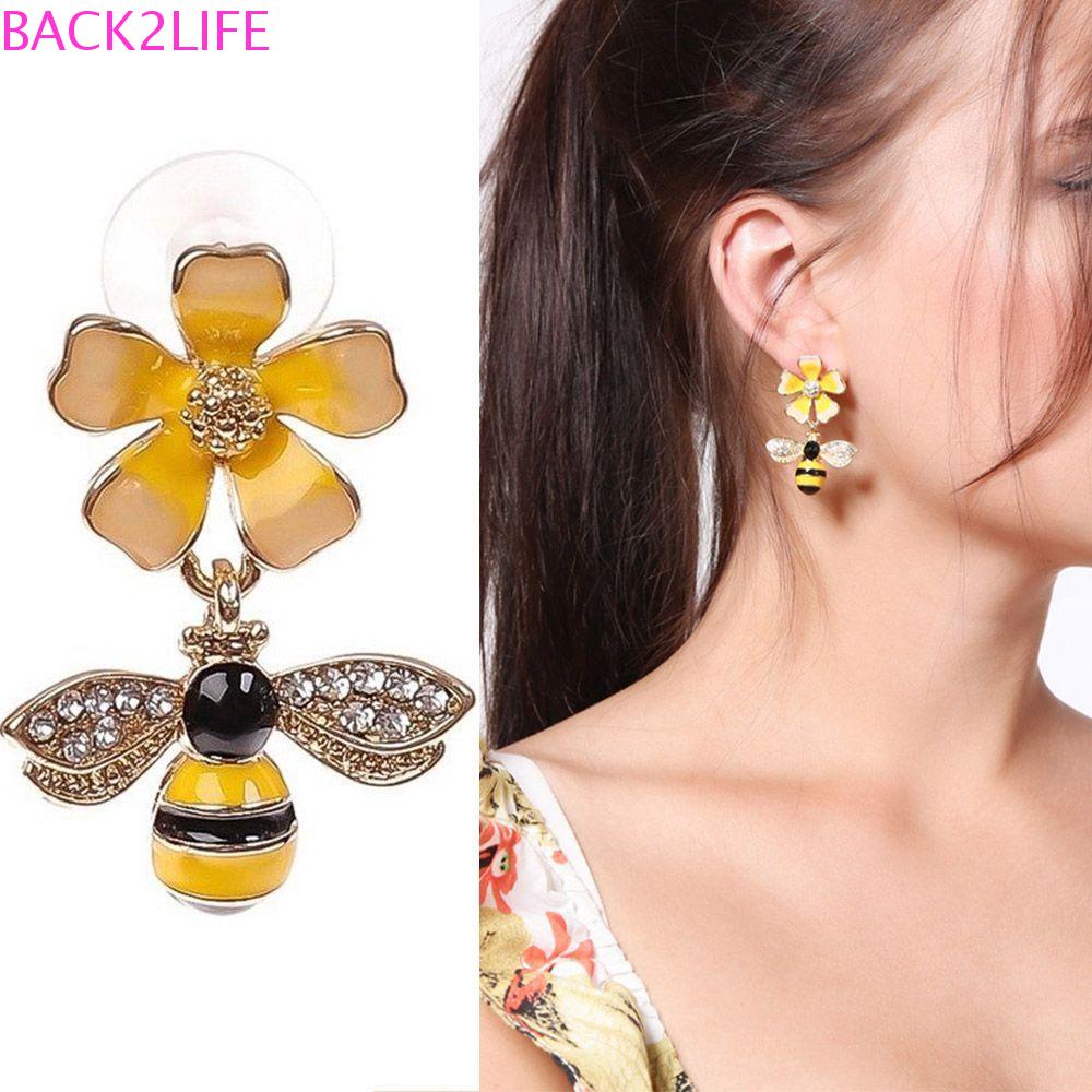 Back2 Bông Tai Dáng Dài Hình Hoa Màu Vàng Xinh Xắn Cho Nữ