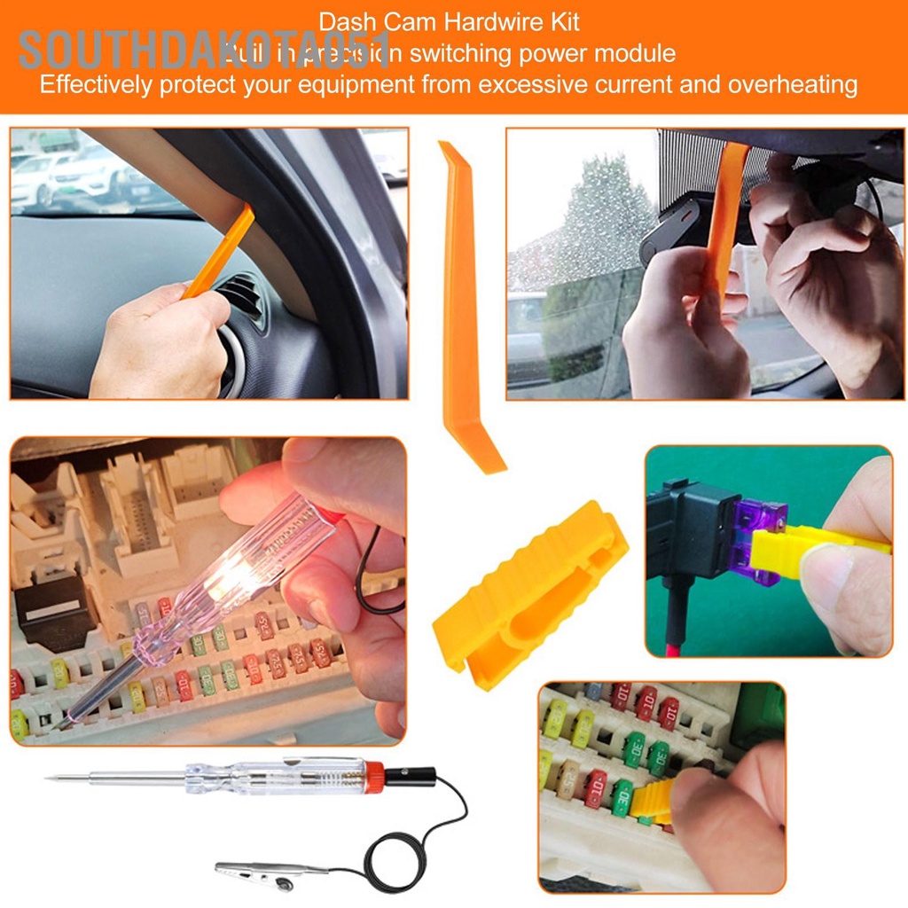 Southdakota051 Dash Cam Hardwire Kit Bộ chuyển đổi USB 12V‑28V sang 5V Bảo vệ quá nhiệt cho Mirror Thiết bị định vị GPS Máy dò Radar