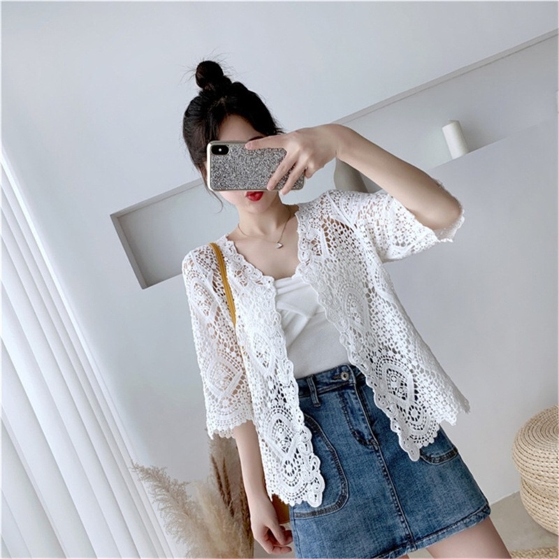 Brroa Áo Khoác Cardigan Đan Móc Phía Trước Tay Dài Dáng Rộng Hở Lỗ