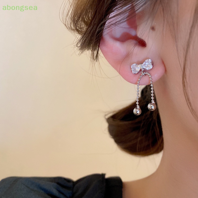 Khuyên Tai Tua Rua Thắt Nơ Đính Đá Zircon Hàng Mới Dành Cho Bạn Nữ Mặc Trong Tiệc Cưới