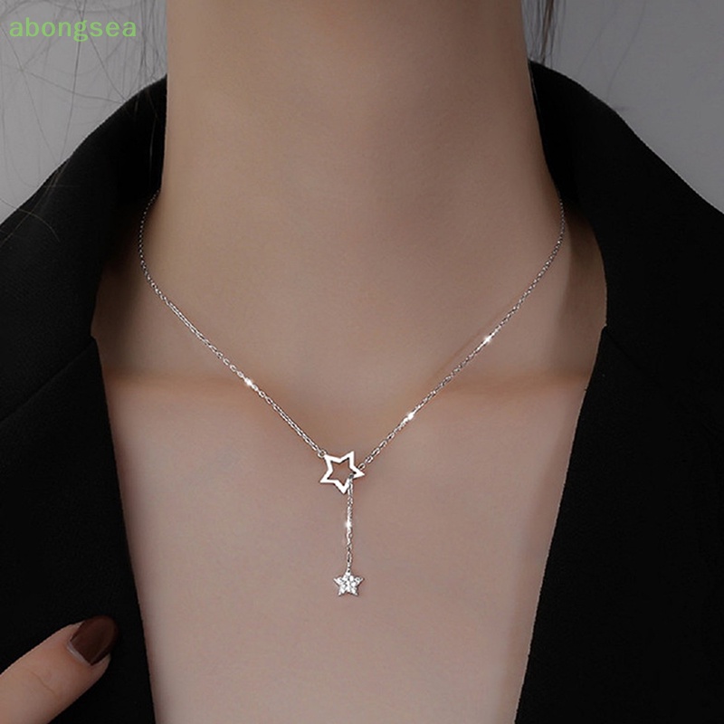 Abongsea Vòng cổ Hợp Kim Mặt Hình Ngôi Sao Đính Đá Zircon Phối Tua Rua Màu Bạc Thời Trang Thanh Lịch Cho Nữ