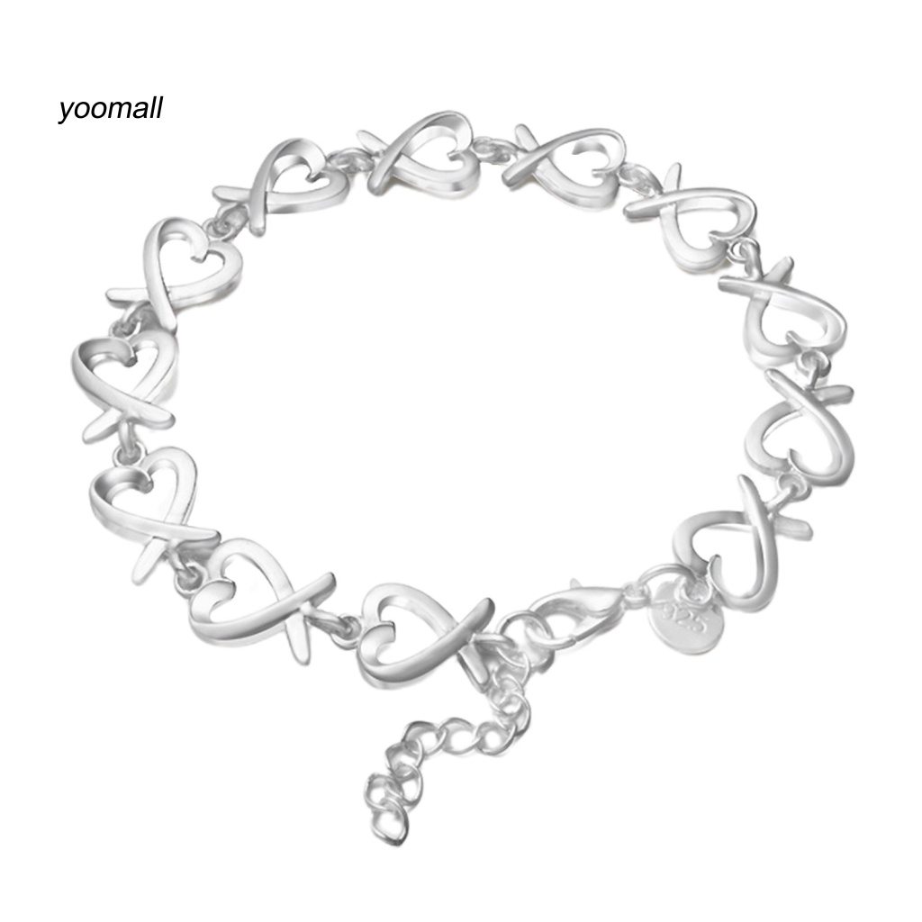 Vòng Đeo Tay Dạng Chuỗi Hình Trái Tim Màu Sắc Bạc Khối Lượng Nhẹ 21cm Dành Cho Nữ