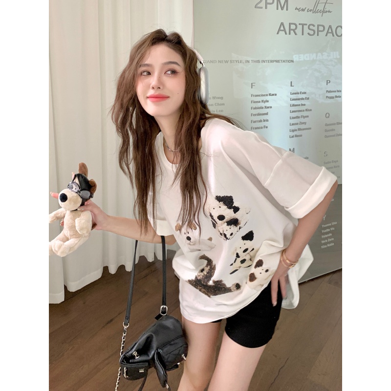 Áo Thun Ngắn Tay In Hình Gấu Hoạt Hình Thời Trang Mùa Hè Giản Dị