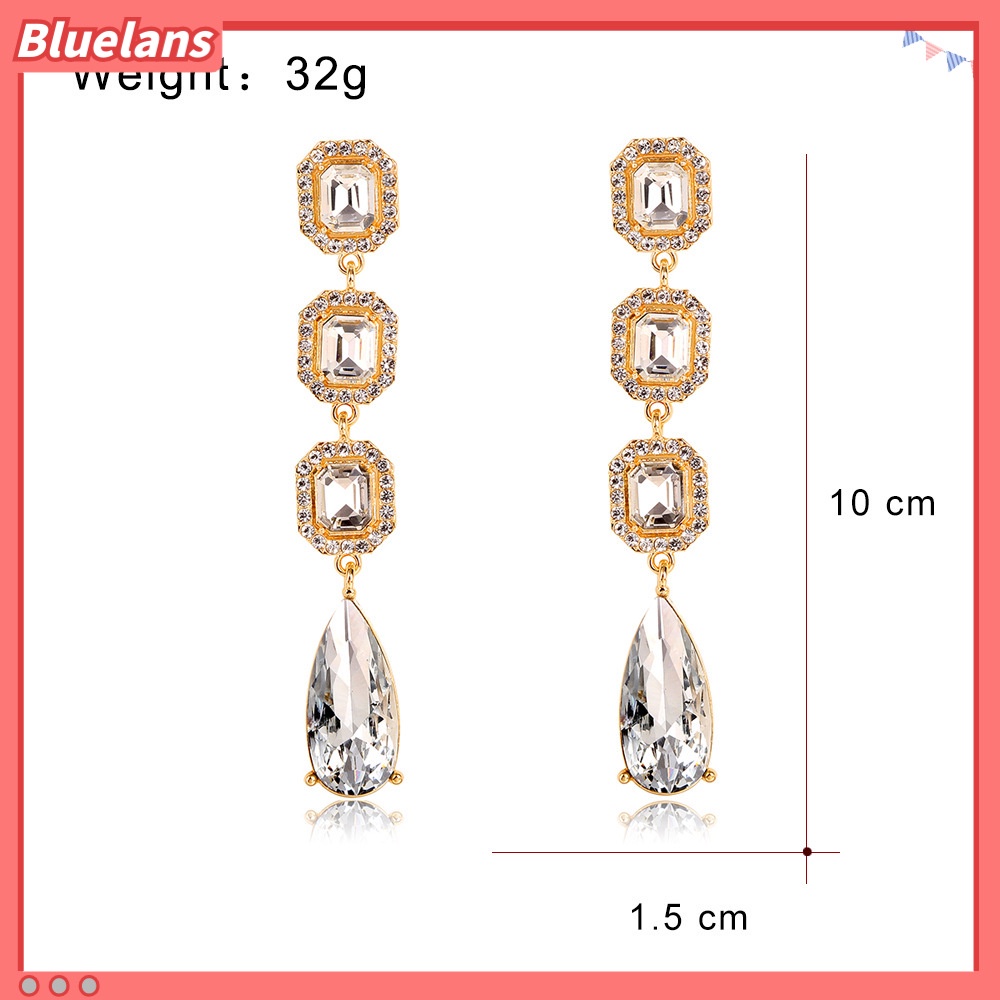 [BLS] Khuyên Tai Dáng Dài Đính Kim Cương Hình Giọt Nước Siêu Lấp Lánh Thời Trang Âu Mỹ Cao Cấp Dành Cho Cô Dâu