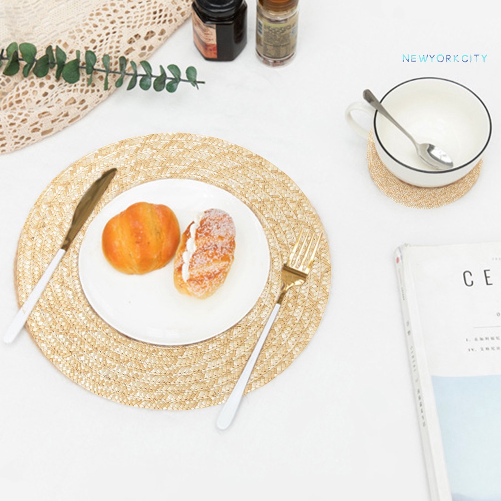 Miếng Lót Ly Bằng Sợi Rơm Bện Thủ Công Cách Nhiệt Có Thể Tái Sử Dụng