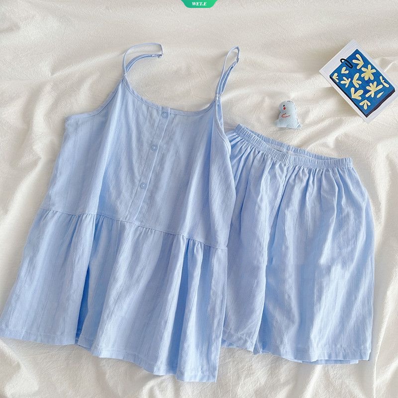 Bộ Đồ Ngủ Áo Sơ Mi Cotton Cổ Búp Bê Phối Quần Short Dáng Rộng Thời Trang Mùa Hè Hàn Quốc 2023