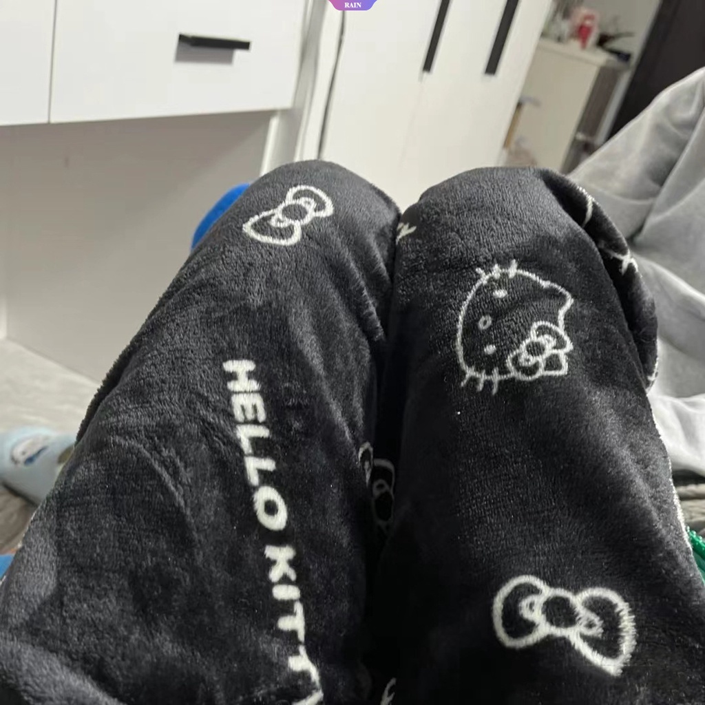 Quần Ngủ Lông Cừu San Hô Dày Dặn Mềm Mại Họa Tiết Hoạt Hình Sanrio Hello Kitty Y2K Màu Trắng Đen Hồng Cho Nữ