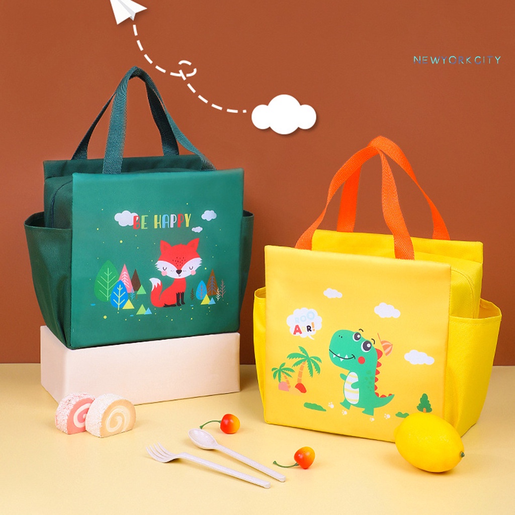 Túi Đựng Cơm Trưa Giữ Nhiệt Dung Tích Lớn Bằng Vải Oxford Họa Tiết Hoạt Hình Có Khóa Kéo