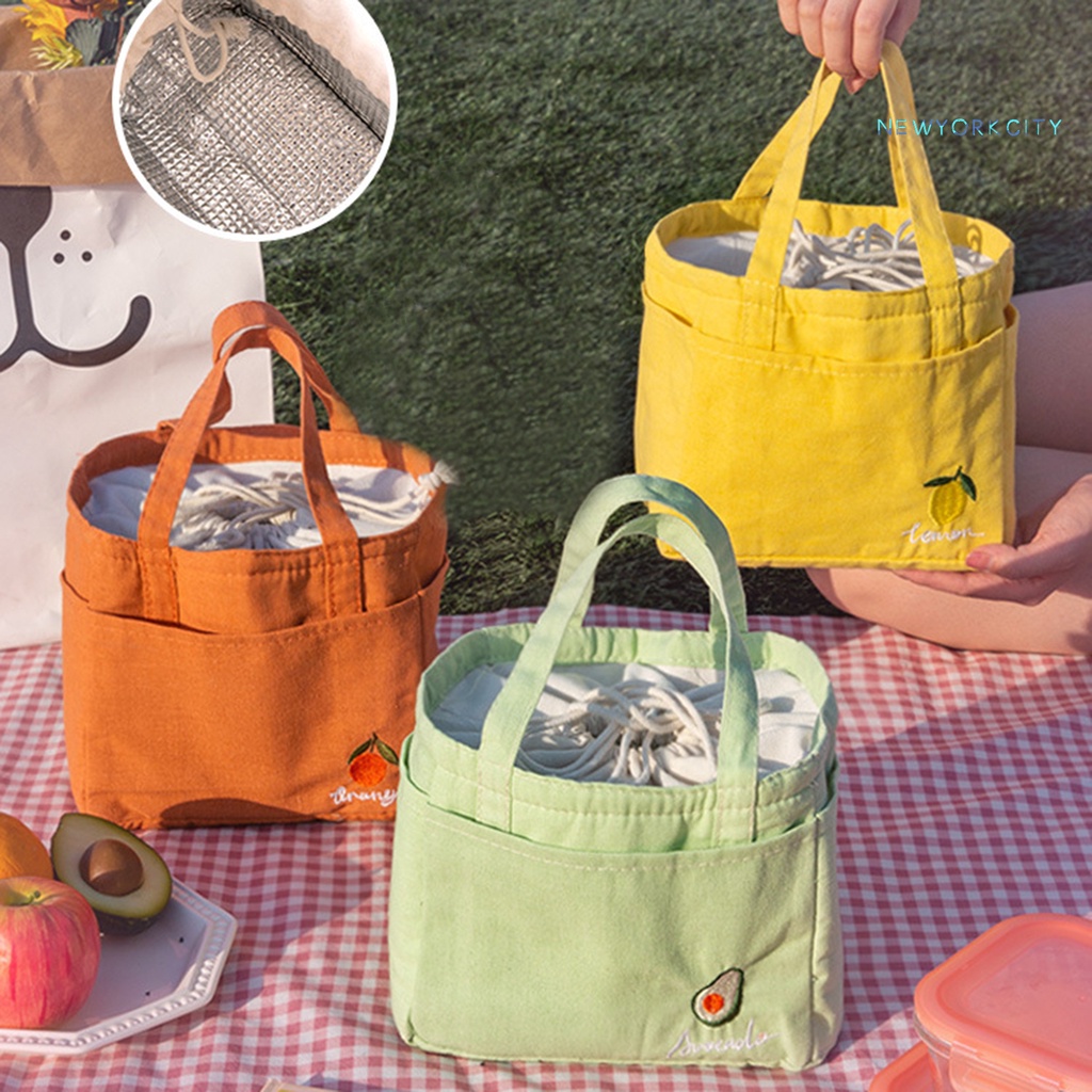 Túi Vải Đựng Hộp Cơm Trưa Cầm Tay Chống Ẩm Sức Chứa Lớn Phong Cách Nhật Bản Ngoài Trời