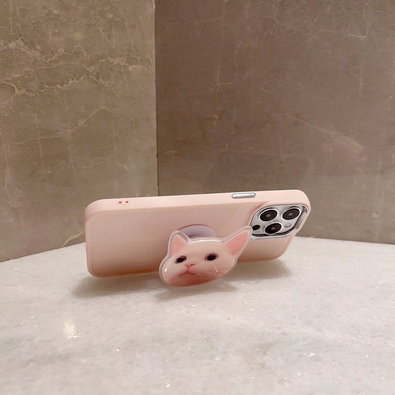 Ốp Điện Thoại Màu Trơn + Giá Đỡ Kim Loại Hình Mèo Luna Cho iPhone 14 Pro max 14 13 12 11 Pro Max X Xs XR Xs Max