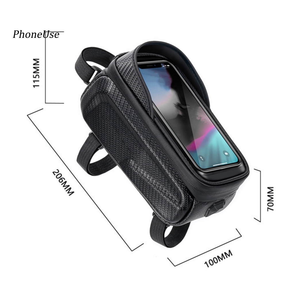 Túi Đựng Điện Thoại Da PU Chống Thấm Nước Có Khóa Kéo Chạm Cảm Ứng Tiện Lợi Gắn Khung Trước Xe Đạp