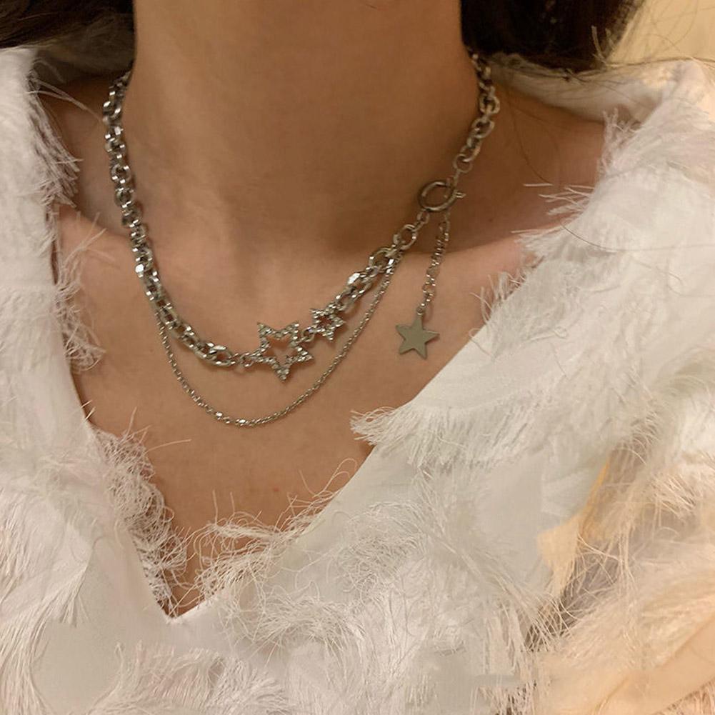 Vòng Cổ Choker Hai Lớp Mặt Hình Ngôi Sao Phong Cách Hip Hop K0R0 Y2k Cho Nữ