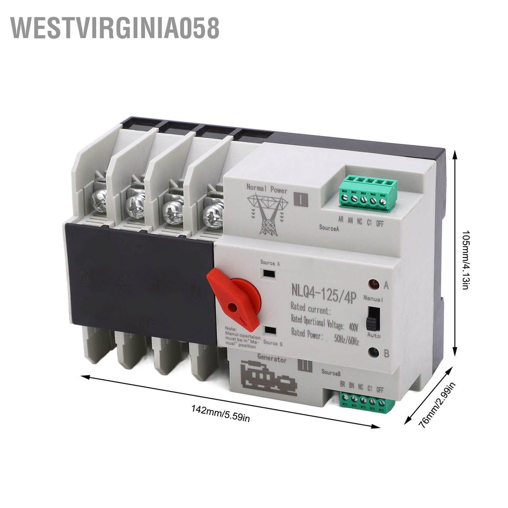 Westvirginia058 Công tắc chuyển nguồn kép tự động 4P chịu nhiệt độ cao AC400V
