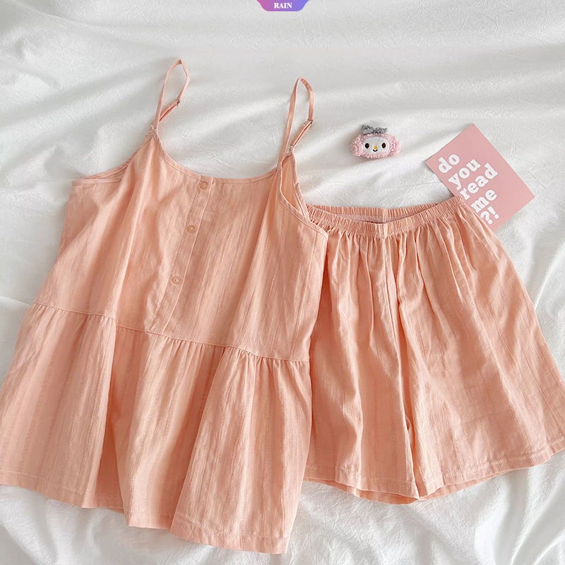 Bộ Đồ Ngủ Áo Sơ Mi Mỏng Màu Trơn Kiểu Búp Bê Harajuku Mùa Hè Mới Cho Nữ