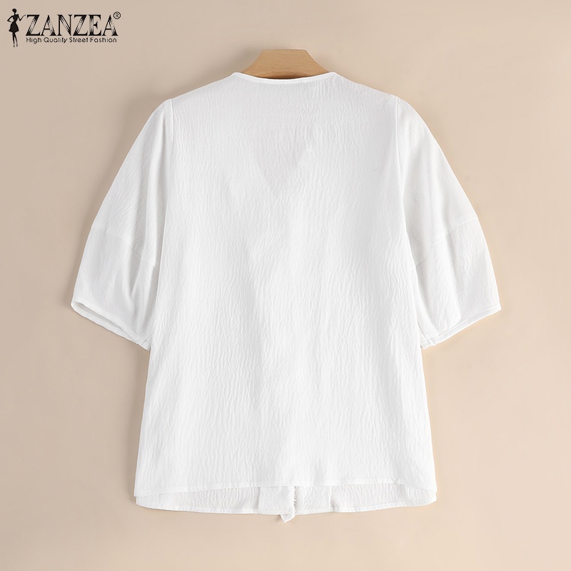 Zanzea Áo Sơ Mi Nữ Tay Lửng Cổ Chữ V Phong Cách Hàn Quốc