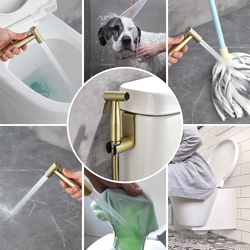 Giá Đỡ Vòi Xịt Nước Toilet Màu Vàng Đồng Có Móc Chữ T Tiện Dụng