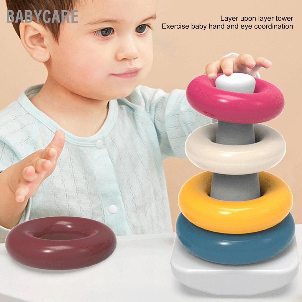 Babycare Đồ chơi vòng tròn xếp chồng lên nhau nhựa cầm tay có màu cho trẻ sơ sinh và mới biết đi