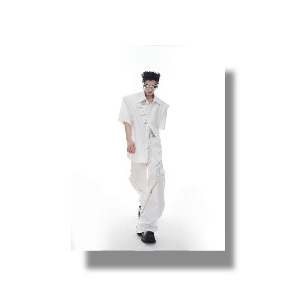 Áo Sơ Mi Ngắn Tay Hai Lớp Phối Nút Kim Loại Hình Máy Bay Thời Trang Mùa Hè