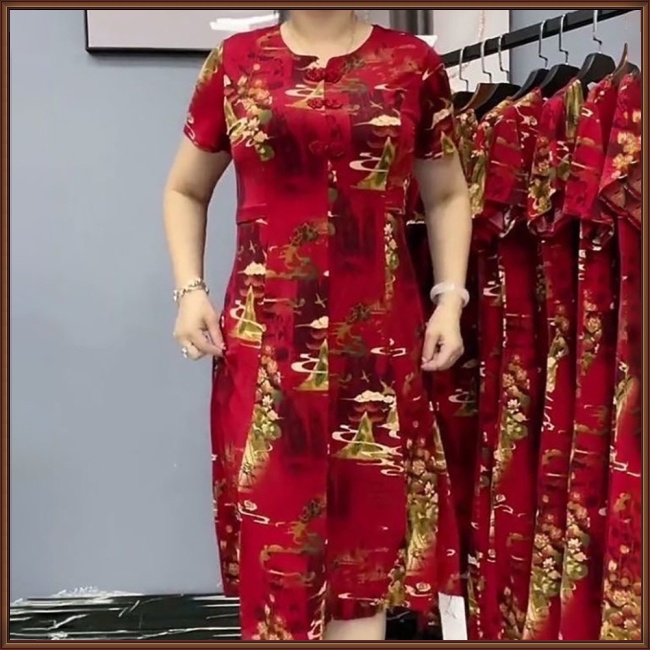 Đầm Midi Dáng Chữ A Cổ Chữ V Dáng Rộng In Họa Tiết Xinh Xắn Thời Trang Cho Nữ Plus Size
