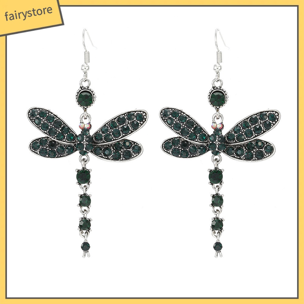 [FTO] Bông Tai Dáng Dài Hình Chuồn Chuồn Đính Kim Cương Giả Nhiều Màu Sắc Phong Cách Dân Tộc Cổ Điển Cho Nữ