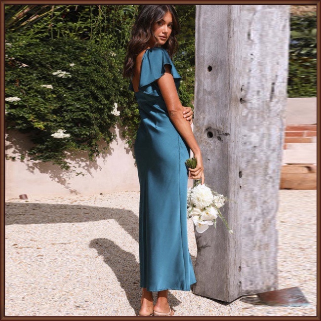 Đầm Midi Tay Ngắn Cổ Trái Tim Màu Sắc Trơn Thiết Kế Tinh Tế Thời Trang Cho Nữ