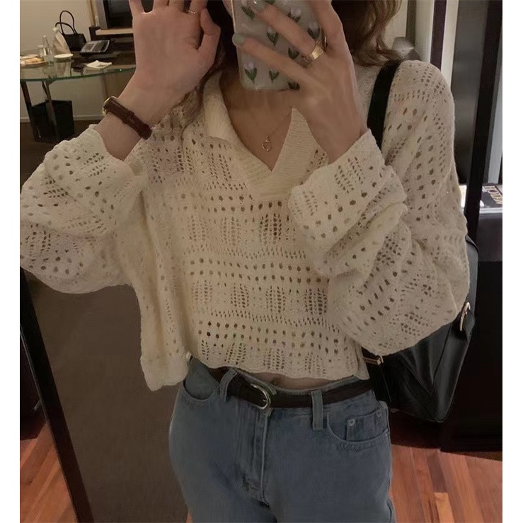 SUXI Áo Dệt Kim Chống Nắng Dáng Rộng Cổ Chữ V Thời Trang Xuân Hè Phong Cách Hàn Quốc Cho Nữ