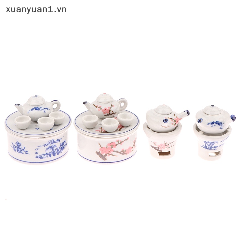 1 Bộ Ấm Chén Uống Trà Bằng Gốm Sứ Tỉ Lệ 1: 12 Trang Trí Nhà Búp Bê