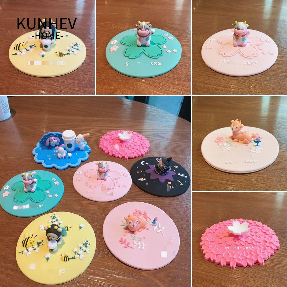 KUNHEV Nắp Cốc Trà / Cà Phê / Sữa Giữ Nhiệt Có Tay Cầm Và Nắp Đậy Kín Họa Tiết Hoạt Hình