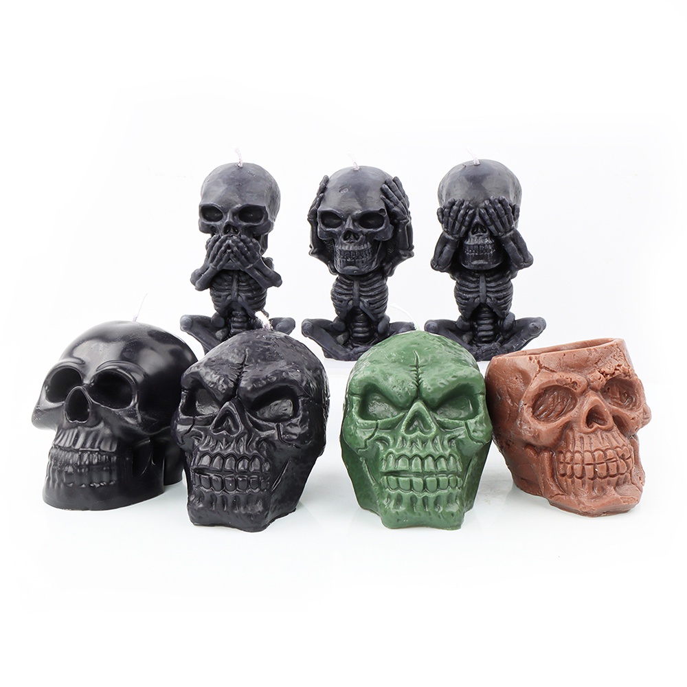 Khuôn Silicone Làm Nến Xà Phòng Hình Đầu Lâu Halloween 3D DIY