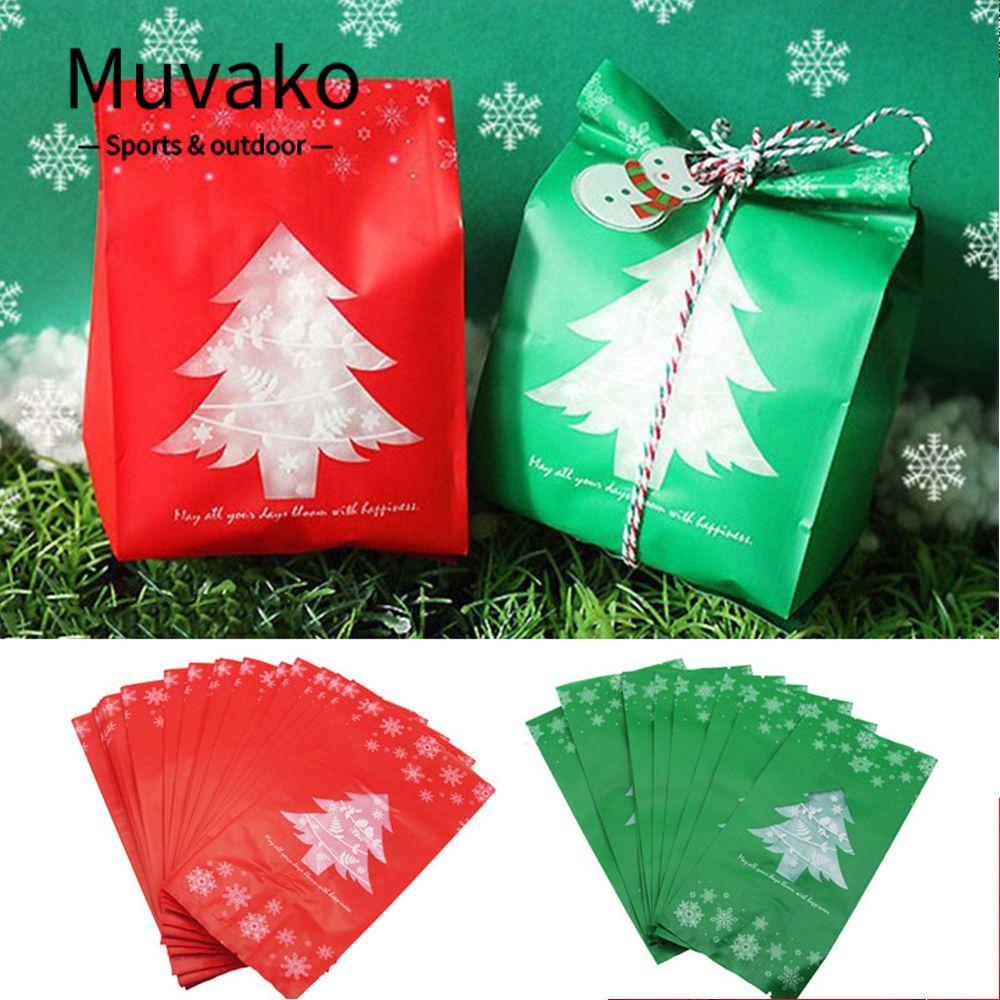 MUVAKO Bộ 5 / 10 Túi Nhựa Đựng Kẹo Bánh In Hình Cây Thông Giáng Sinh