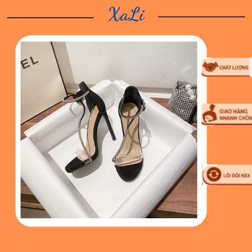 Giày Nữ XALI Gót Cao 9m, Sandal Quai Trong Đính Đá Cao Gót  Đi Tiệc Lấp Lánh Bít Gót Mũi Tròn - CGTD
