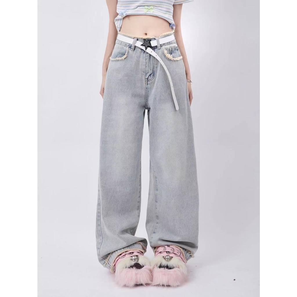 Quần Jean Ống Rộng Lưng Cao Màu Sắc Tươi Sáng Phong Cách Retro Mỹ Cho Nữ