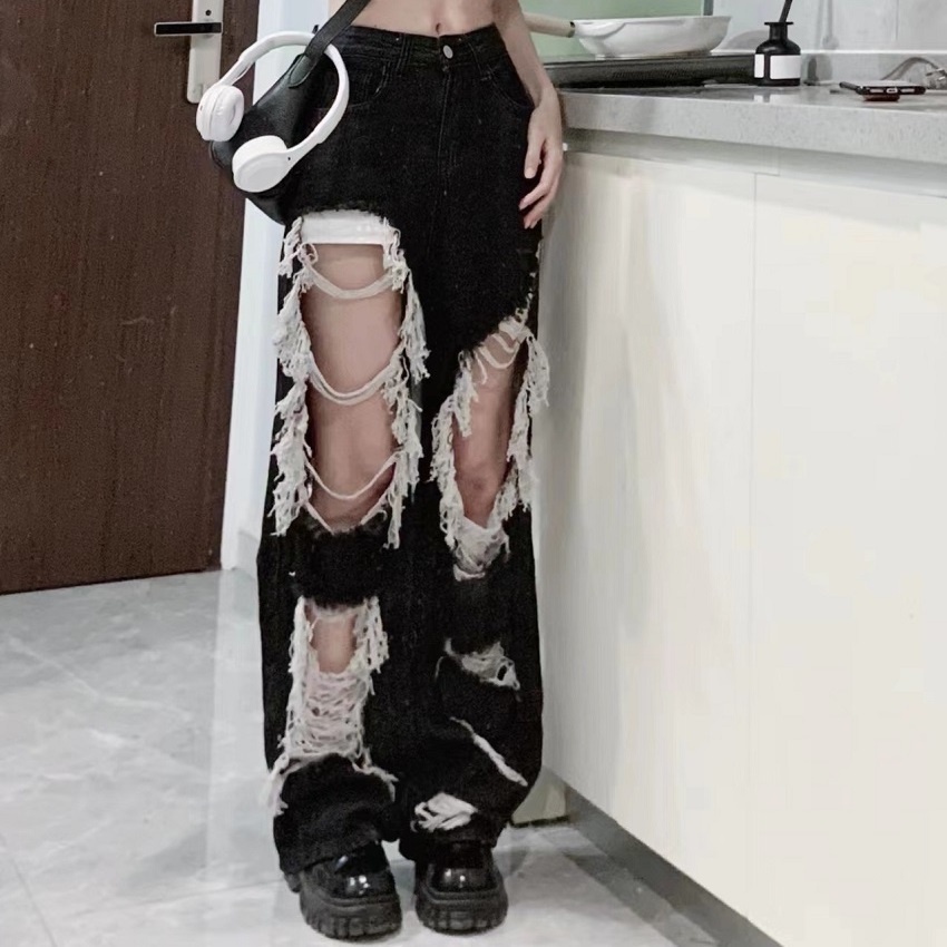 Quần Jean Rách Ống Rộng Thời Trang Xuân Hè Phong Cách Mới Cho Nữ