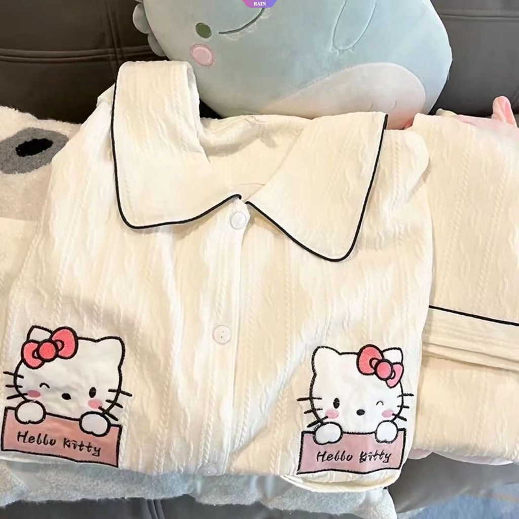 SANRIO Bộ Đồ Ngủ Mỏng Nhẹ In Họa Tiết Hoạt Hình Hello Kitty Kirby My Melody Dễ Thương Thời Trang Xuân Thu Cho Nữ