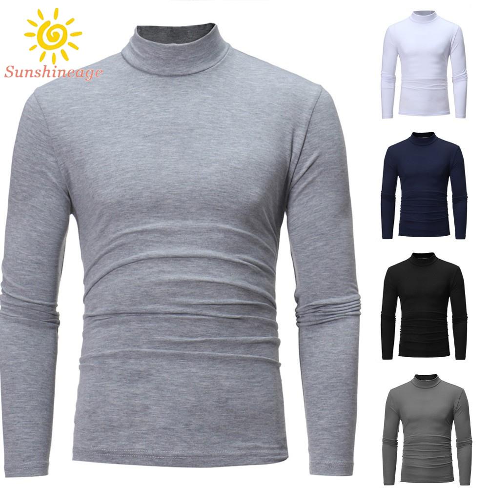 Áo Thun Trơn Tay Dài Cổ Cao Ấm Áp Thời Trang Mùa Đông Cho Nam Giới