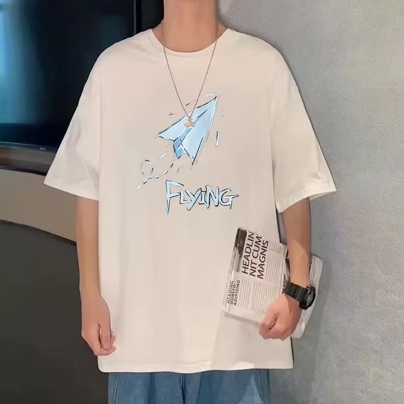 Áo Thun Thể Thao Tay Ngắn Cổ Tròn In Hình Máy Bay Giấy Hoạt Hình 6 Màu Tùy Chọn Thời Trang Mùa Hè Cho Nam